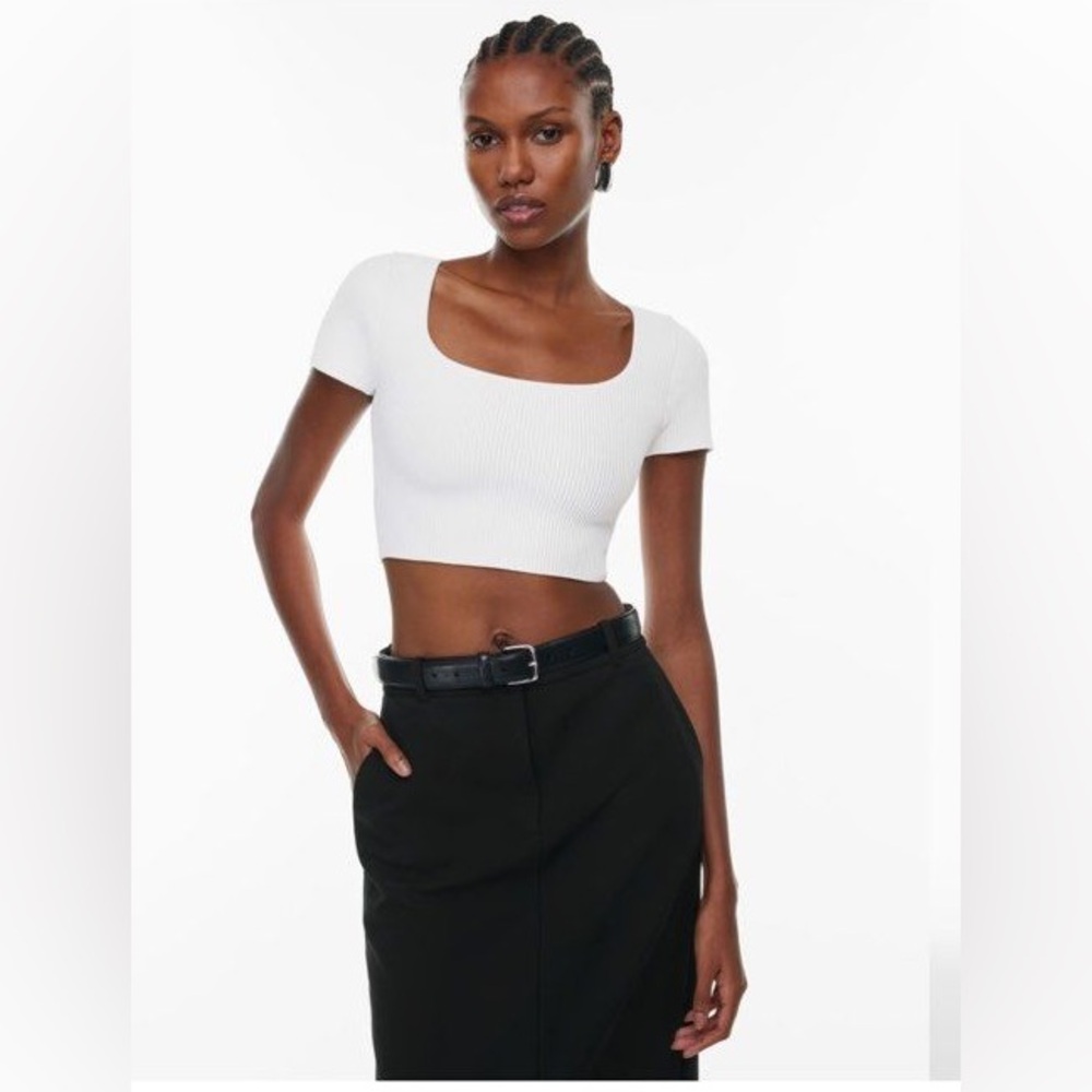 Babaton White Ribbed Crop Top - Picture 2 of 9